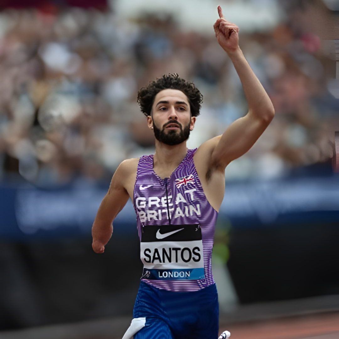 Kevin, a sprinter, winning race in stadium