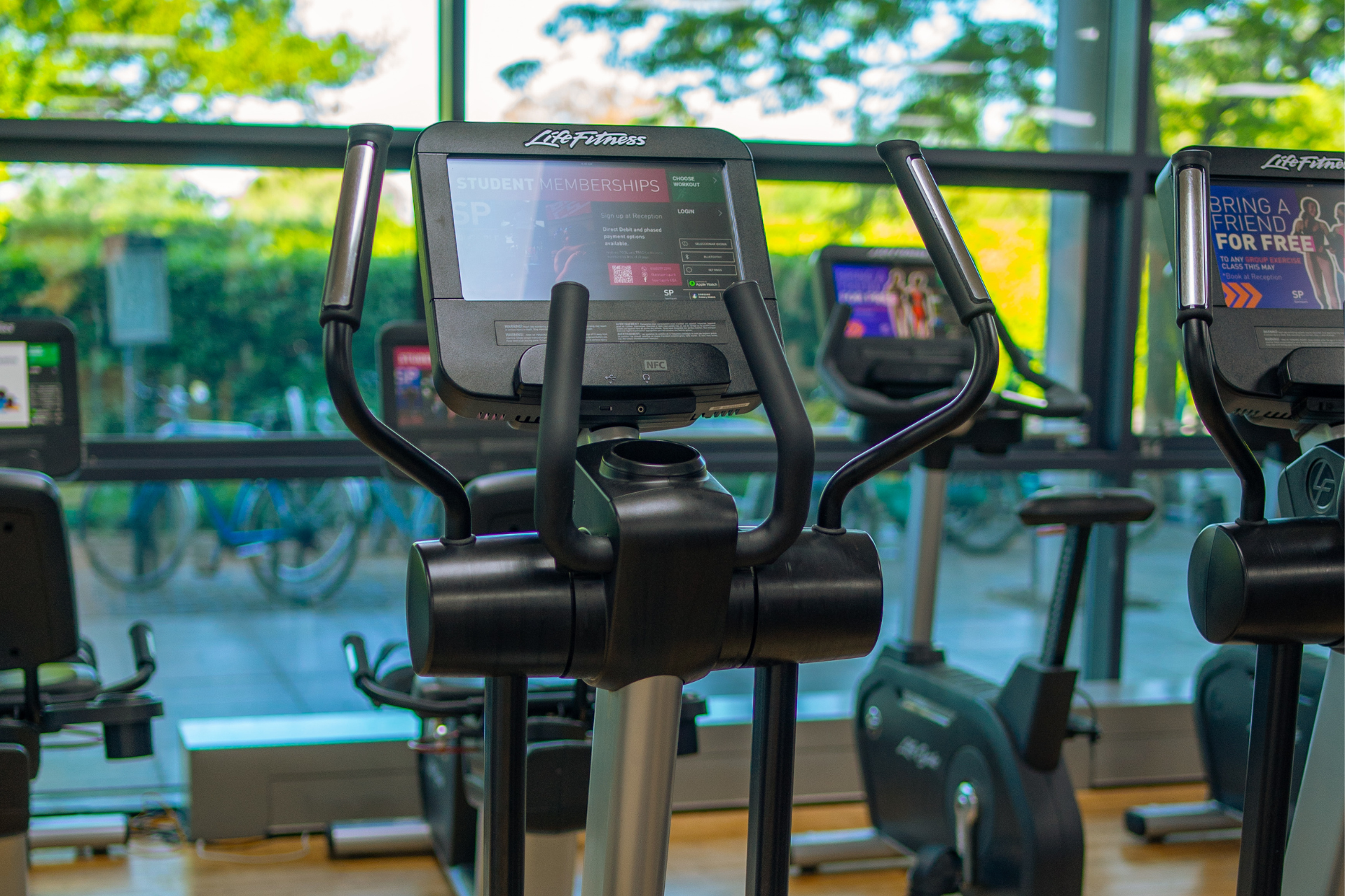 Bike machine in fitness centre.