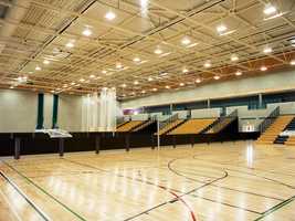 empty sports hall with seating out