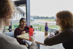 Students socialising at the Sportspark cafe