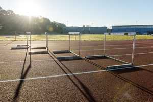 sportspark track with hurdles on